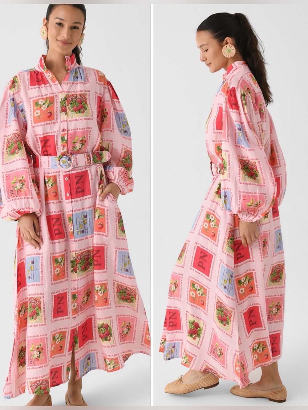 Palm Noosa Noddy linen maxi shirt. Strawberry Stamp Size 8